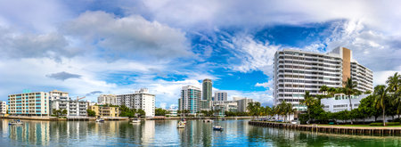 Panorama of  Residential buildings in Miami Beach in a sunny day, Florida, USAの写真素材