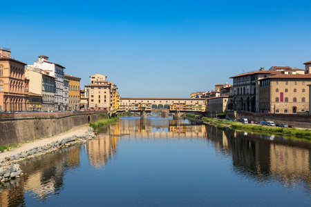 Ponte Vecchio bridge in Florence, Italy in a beautiful summer dayの写真素材