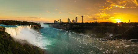 Panorama of  Night view of American falls at Niagara falls, USA, from the American Sideのeditorial素材