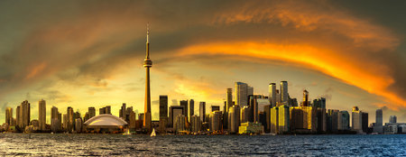 Panorama of Toronto skyline at sunset, Ontario, Canadaのeditorial素材