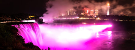 Panorama of  Night view of American falls at Niagara falls, USA, from the American Sideの写真素材