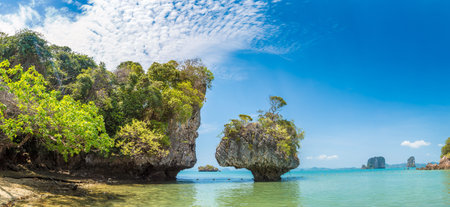 Panorama of  Tropical beach at Koh Phak Bia island in Krabi Province, Thailand