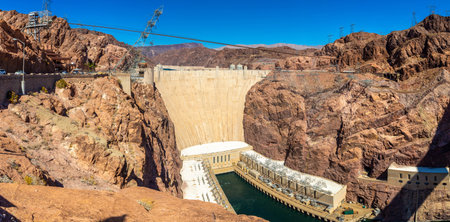 Panorama of  Hoover Dam in Colorado river at Nevada and Arizona border, USAのeditorial素材
