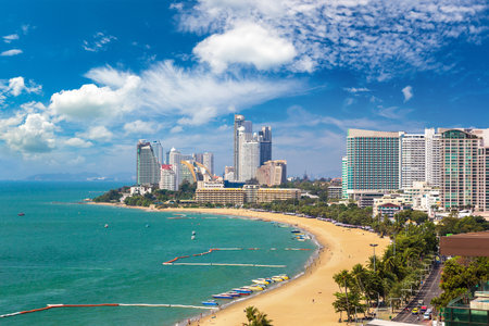 Panoramic aerial view of Pattaya Gulf, Thailand in a summer dayのeditorial素材