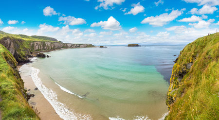 Carrick-a-Rede, Causeway Coast Route in a beautiful summer day, Northern Ireland, United Kingdomの写真素材