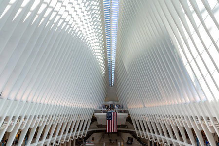 NEW YORK CITY, USA - MARCH 29, 2020: Oculus transportation hub at World Trade Center in New York City, NY, USAのeditorial素材