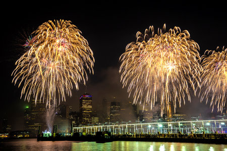NEW YORK CITY, USA - JULY 4, 2019: Macy's 4th of July Independence day fireworks show in New York City, USAのeditorial素材