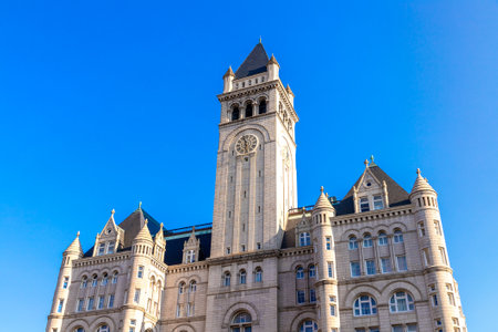 WASHINGTON DC, USA - MARCH 29, 2020: Trump International Hotel (Old Post Office Museum) in Washington DC in a sunny day, USAのeditorial素材