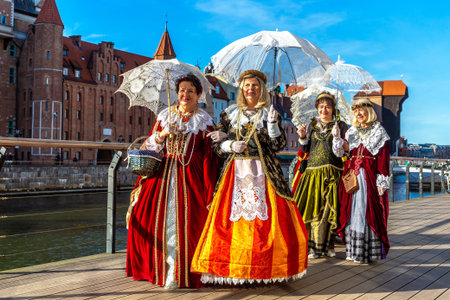 GDANSK, POLAND - SEPTEMBER 7, 2022: Group of women dressed in Polish national traditional folk dress...