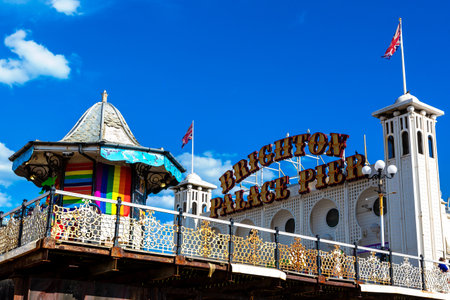 BRIGHTON, UK - JUNE 29, 2022: Brighton Pier at Brighton beach in a sunny summer day in Brighton, East Sussex, England, UKのeditorial素材