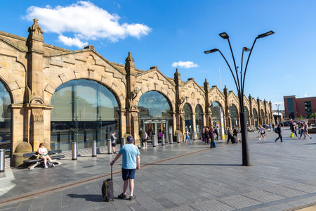 SHEFFIELD, UK - JUNE 16, 2022: Exterior of Sheffield train station in a sunny summer day in Sheffield, South Yorkshire, UKのeditorial素材