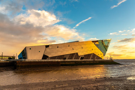 KINGSTON UPON HULL, UK - JUNE 2, 2022: The Deep Aquarium Oceanarium at sunset in Hull, Kingston upon...