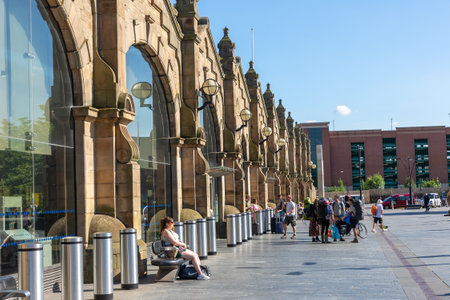 SHEFFIELD, UK - JUNE 16, 2022: Exterior of Sheffield train station in a sunny summer day in Sheffield, South Yorkshire, UKのeditorial素材