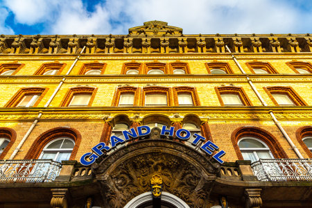 SCARBOROUGH, UK - JULY 27, 2022: The Grand Hotel Scarborough in Scarborough, Yorkshire in a sunny summer day, UKのeditorial素材