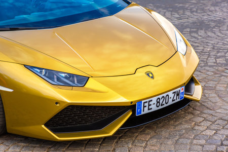 PARIS, FRANCE - JUNE 01, 2022: Yellow Lamborghini sports car in Paris, Franceのeditorial素材