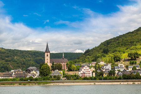 Romantic Rhine valley is a winemaking area in a beautiful summer day, Germanyの写真素材