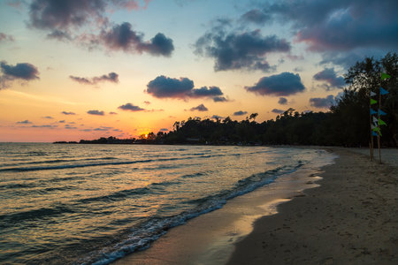 Sunset at Tropical beach at  Koh Chang island, Thailand in a sunny dayの写真素材