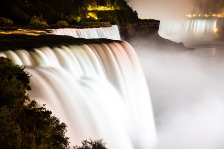 Night view of American falls at Niagara falls, USA, from the American Sideの写真素材