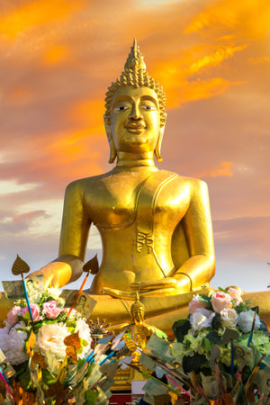 Golden Big Buddha in Pattaya, Thailand in a summer dayの写真素材