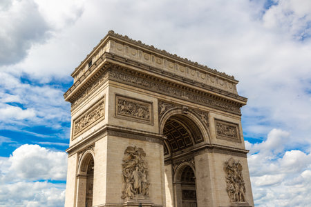 Paris Arc de Triomphe (Triumphal Arch) in Paris in a summer day, Franceの写真素材