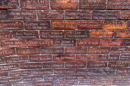 LIVERPOOL, UK - AUGUST 16, 2023: The Wall Of Fame at Mathew street in Liverpool, United Kingdomのeditorial素材