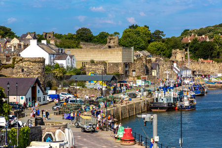 CONWY, UK - AUGUST 17, 2023: Cityscape of Conwy in Wales in a beautiful summer day, United Kingdomのeditorial素材
