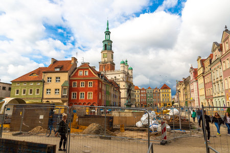 POZNAN, POLAND - SEPTEMBER 15, 2022: Reconstruction of the main square and Town hall at Old Market...
