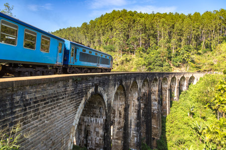 Train at Nine arch bridge in Nuwara Eliya, Sri Lankaの写真素材