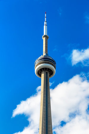 TORONTO, CANADA - APRIL 2, 2020: CN Tower in Toronto in a sunny day, Ontario, Canadaのeditorial素材