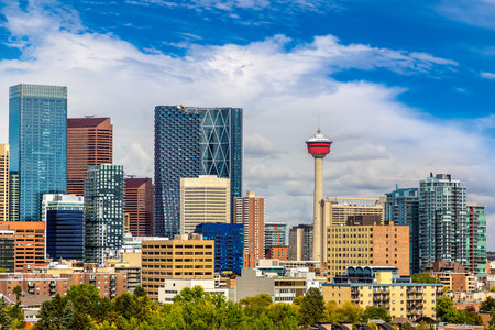 Panoramic view of Calgary in a sunny day, Canadaの写真素材