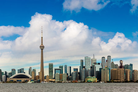 Panoramic view of Toronto skyline  in a sunny day, Ontario, Canadaの写真素材