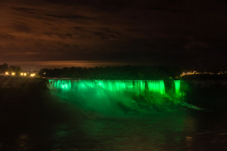 Canadian side view of Niagara Falls, American Falls at night in Niagara Falls, Ontario, Canadaの写真素材