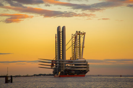 HULL, UK - OCTOBER 06, 2025: Offshore installation vessel Wind Peak leaving Hull, England, United...