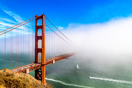 Golden Gate Bridge surrounded by Fog in San Francisco, California, USA