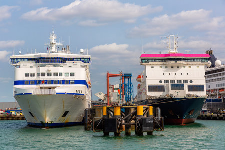 PORTSMOUTH, UK - AUGUST 18, 2024: Condor Islander ferry and Brittany Ferries Normandie ships docked...