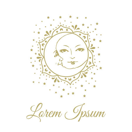 Bohemian Sun And Moon with gold glittersのイラスト素材