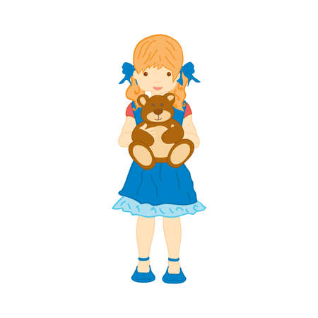 cute young girl with teddy bearのイラスト素材