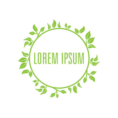 green leafs round frameのイラスト素材