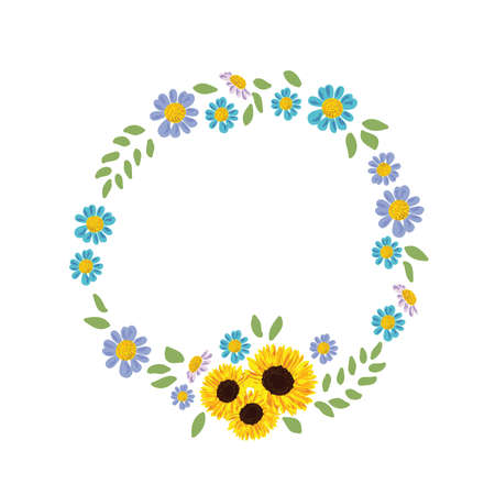 colorful flowers, daisy and sunflowerのイラスト素材