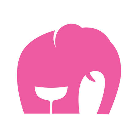 pink elephant and cocktail glass, negative spaceのイラスト素材