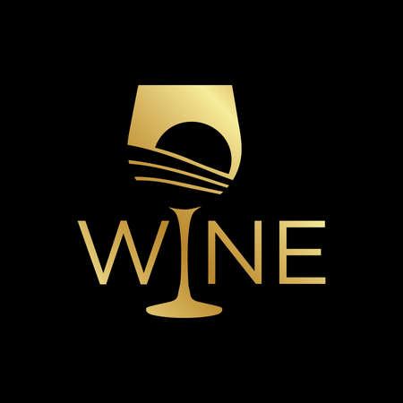 gold wine glass with vineyard sunset insideのイラスト素材