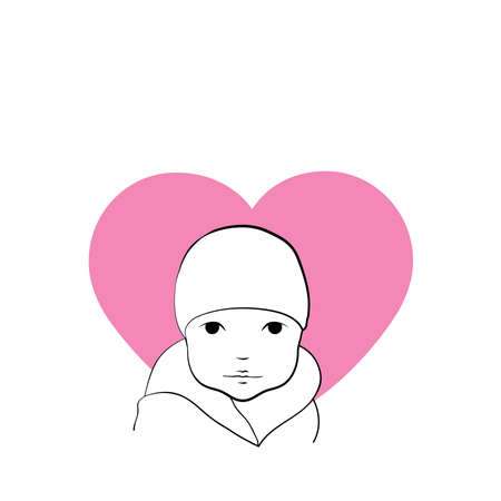 baby child in winter outfit with huge pink heartのイラスト素材