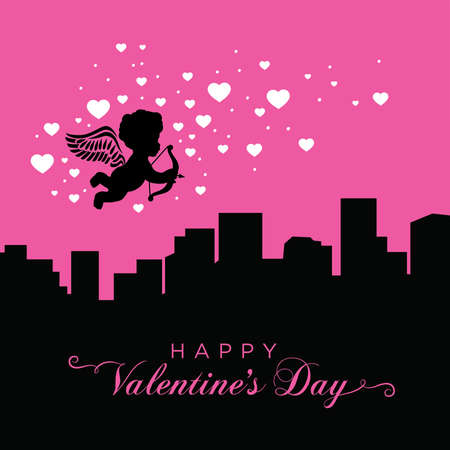 Typography: Happy Valentine's Day with cupidのイラスト素材