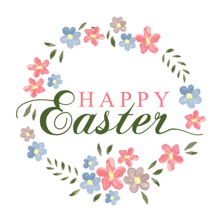 typography: Happy Easter with floral elementsのイラスト素材