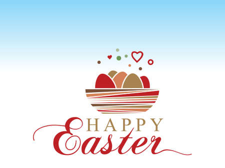 Happy Easter background. basket with colorful eggsのイラスト素材