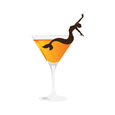 mermaid swimming in cocktail glassのイラスト素材