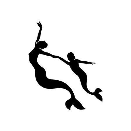 black mermaids silhouette swimming  elementのイラスト素材