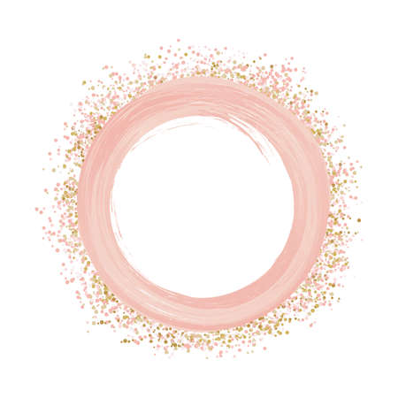 pink paint and glitters, brush stroke round frameのイラスト素材