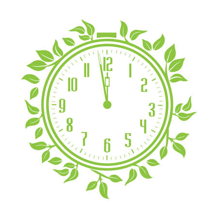 green leaves and alarm clock, vector artworkのイラスト素材