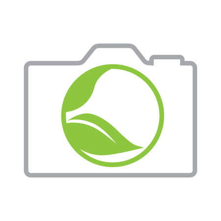 abstract photo camera and green leavesのイラスト素材